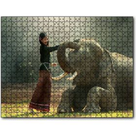 Cakapuzzle Çayırdaki Fil ve Onu Seven Kız Mdf 120 Parça Puzzle
