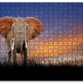 Cakapuzzle Çayırdaki Yetişkin Fil ve Kızıl Gökler Mdf 500 Parça Puzzle