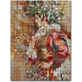 Cakapuzzle Çiçek Şapkalı Kırmızı Elbiseli Kadın Mdf 120 Parça Puzzle