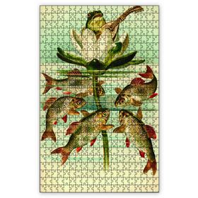 Cakapuzzle Çiçek Üstünde Kurbağa Balıklar Fantazi Ahşap 1000 Parça Puzzle
