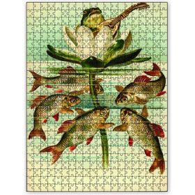 Cakapuzzle Çiçek Üstünde Kurbağa Balıklar Fantazi Ahşap 1000 Parça Puzzle