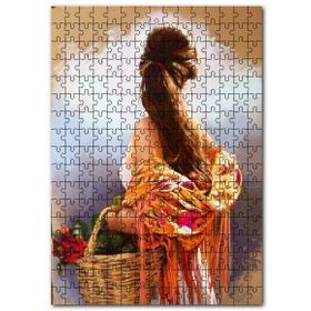 Cakapuzzle Çiçekçi Kadın Kolunda Sepet Arka Yan Profil Mdf 1000 Parça Puzzle
