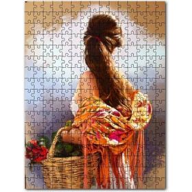 Cakapuzzle Çiçekçi Kadın Kolunda Sepet Arka Yan Profil Mdf 255 Parça Puzzle