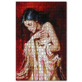 Cakapuzzle Çiçekli Elbiseli Siyah Saçlı Kadın Ahşap 500 Parça Puzzle