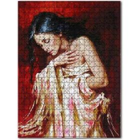 Cakapuzzle Çiçekli Elbiseli Siyah Saçlı Kadın Ahşap 500 Parça Puzzle