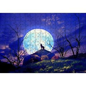 Cakapuzzle Çıplak Ağaçlar Uluyan Kurt ve Süper Ay 120 Parça Ahşap Puzzle
