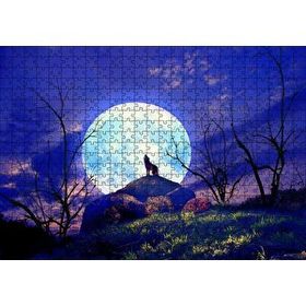 Cakapuzzle Çıplak Ağaçlar Uluyan Kurt ve Süper Ay 120 Parça Ahşap Puzzle