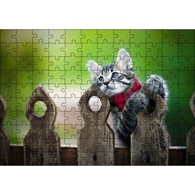 Cakapuzzle Çitlerin Üzerinde Oynayan Sevimli Tekir Kedi 120 Parça Ahşap Puzzle