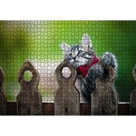 Cakapuzzle Çitlerin Üzerinde Oynayan Sevimli Tekir Kedi 120 Parça Ahşap Puzzle