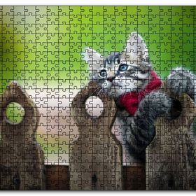 Cakapuzzle Çitlerin Üzerinde Oynayan Sevimli Tekir Kedi Mdf 120 Parça Puzzle
