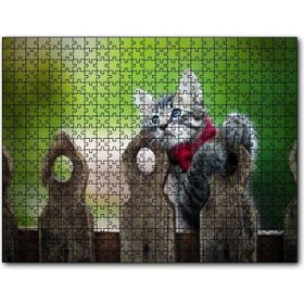 Cakapuzzle Çitlerin Üzerinde Oynayan Sevimli Tekir Kedi Mdf 120 Parça Puzzle