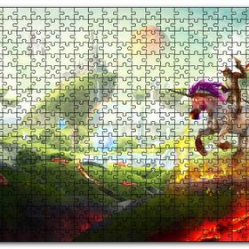 Cakapuzzle Çizmeli Kedi ve Unicornun Şato Saldırısı Mdf 120 Parça Puzzle