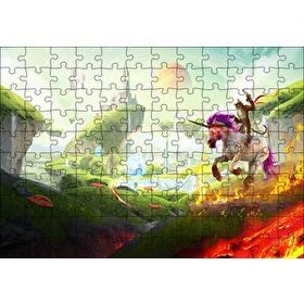 Cakapuzzle Çizmeli Kedi ve Unicornun Şato Saldırısı Mdf 120 Parça Puzzle