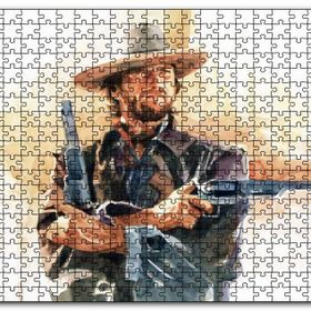 Cakapuzzle Clint Eastwood ve Çift Silahı Suluboya Efekti Mdf 255 Parça Puzzle