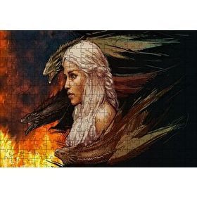 Cakapuzzle Daenerys Targaryen ve Ejderhalar Çizim 120 Parça Ahşap Puzzle