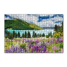Cakapuzzle Dağ Gölü Bulutlar Ağaçlar Lavantalar 120 Parça Ahşap Puzzle