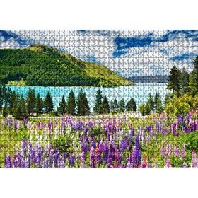Cakapuzzle Dağ Gölü Bulutlar Ağaçlar Lavantalar 120 Parça Ahşap Puzzle