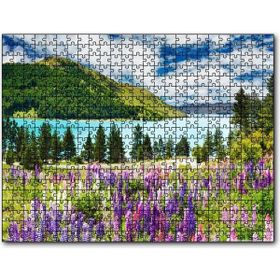 Cakapuzzle Dağ Gölü Bulutlar Ağaçlar Lavantalar Mdf 1000 Parça Puzzle