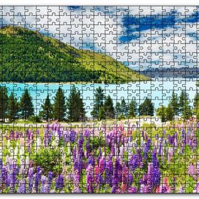Cakapuzzle Dağ Gölü Bulutlar Ağaçlar Lavantalar Mdf 120 Parça Puzzle