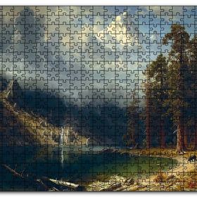 Cakapuzzle Dağ Gölü Orman ve Karlı Zirve Yağlıboya Mdf 255 Parça Puzzle