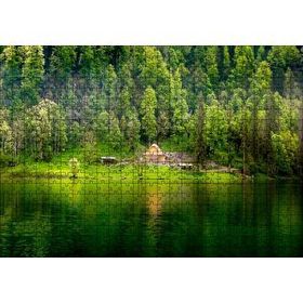 Cakapuzzle Dağ Gölü Sık Orman ve Şirin Kulübe 120 Parça Ahşap Puzzle