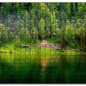 Cakapuzzle Dağ Gölü Sık Orman ve Şirin Kulübe Mdf 255 Parça Puzzle