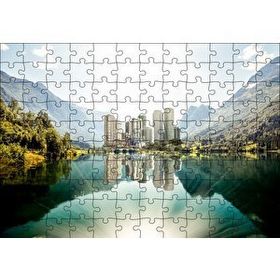 Cakapuzzle Dağ Gölünde Şehir Yansımaları 120 Parça Ahşap Puzzle