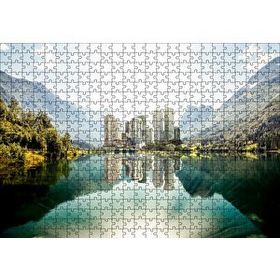 Cakapuzzle Dağ Gölünde Şehir Yansımaları 120 Parça Ahşap Puzzle