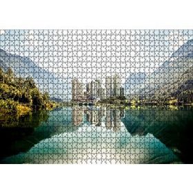 Cakapuzzle Dağ Gölünde Şehir Yansımaları 120 Parça Ahşap Puzzle