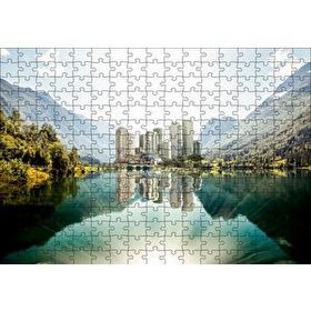 Cakapuzzle Dağ Gölünde Şehir Yansımaları 120 Parça Ahşap Puzzle