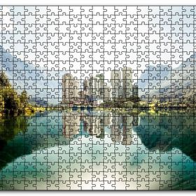 Cakapuzzle Dağ Gölünde Şehir Yansımaları Mdf 255 Parça Puzzle