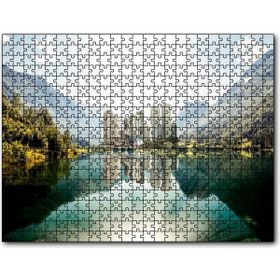 Cakapuzzle Dağ Gölünde Şehir Yansımaları Mdf 255 Parça Puzzle