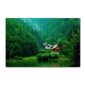 Cakapuzzle Dağ Orman Göl Ahşap Evler Görseli 120 Parça Ahşap Puzzle
