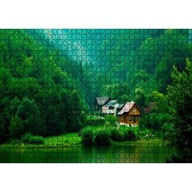 Cakapuzzle Dağ Orman Göl Ahşap Evler Görseli 120 Parça Ahşap Puzzle