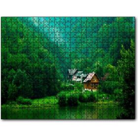 Cakapuzzle Dağ Orman Göl Ahşap Evler Görseli 255 Parça Puzzle