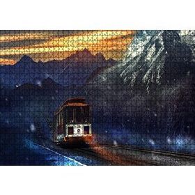 Cakapuzzle Dağlar Kar Yağışı ve Tren Mdf 1000 Parça Puzzle