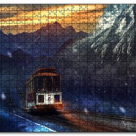 Cakapuzzle Dağlar Kar Yağışı ve Tren Mdf 255 Parça Puzzle