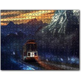 Cakapuzzle Dağlar Kar Yağışı ve Tren Mdf 255 Parça Puzzle