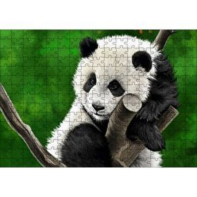 Cakapuzzle Dala Sarılmış Sevimli Panda Dijital Çizim 120 Parça Ahşap Puzzle
