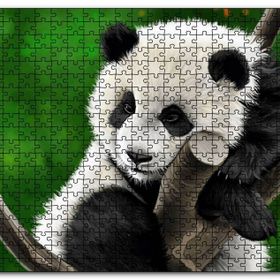 Cakapuzzle Dala Sarılmış Sevimli Panda Dijital Çizim Mdf 500 Parça Puzzle