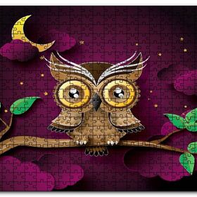 Cakapuzzle Daldaki Kahverengi Sarı Baykuş Mor Arkaplan Mdf 1000 Parça Puzzle