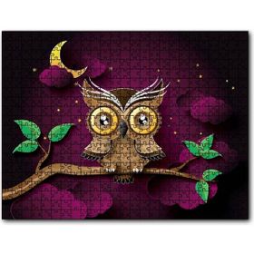 Cakapuzzle Daldaki Kahverengi Sarı Baykuş Mor Arkaplan Mdf 1000 Parça Puzzle