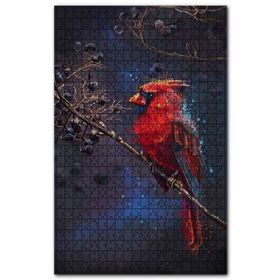Cakapuzzle Daldaki Kırmızı Kardinal Kuşu Siyah Meyveler Ahşap 255 Parça Puzzle