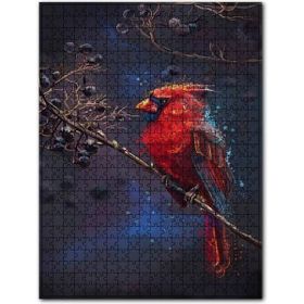 Cakapuzzle Daldaki Kırmızı Kardinal Kuşu Siyah Meyveler Ahşap 255 Parça Puzzle