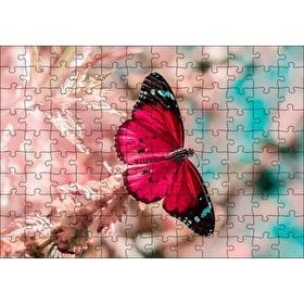 Cakapuzzle Daldaki Kırmızı Kelebek Yakın Plan 120 Parça Ahşap Puzzle