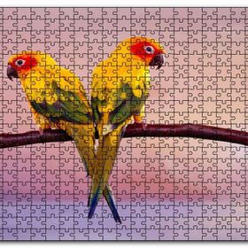Cakapuzzle Daldaki Sarı Kırmızı Yeşil Sevda Kuşları Deniz Mdf 255 Parça Puzzle