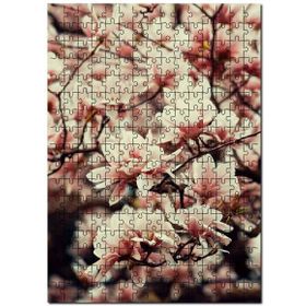 Cakapuzzle Dallarda Pembe Beyaz Manolya Çiçekleri Mdf 120 Parça Puzzle