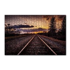 Cakapuzzle Demir Yolu Gün Batımı Bulut Ağaçlar 120 Parça Ahşap Puzzle