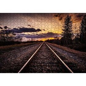 Cakapuzzle Demir Yolu Gün Batımı Bulut Ağaçlar 120 Parça Ahşap Puzzle