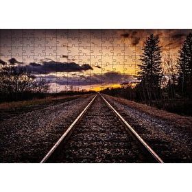 Cakapuzzle Demir Yolu Gün Batımı Bulut Ağaçlar 120 Parça Ahşap Puzzle